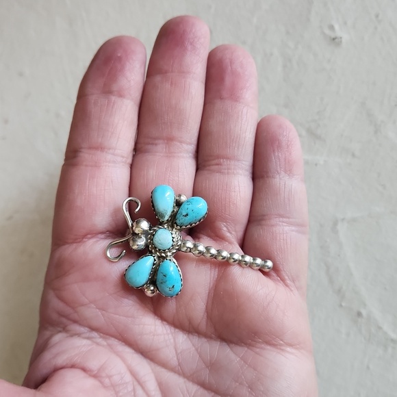 Beautiful NWOT Native American Navajo Turquoise & Sterling Dragonfly Pendant/Pin - Picture 7 of 10